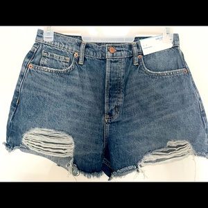 High rise Jean shorts distressed raw hem